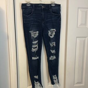 American Eagle Outfitters Dark Blue Distressed Jegging Crop